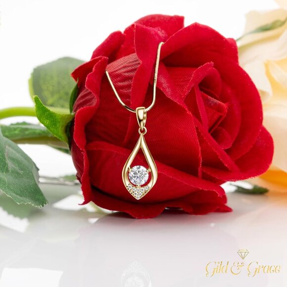 Moissanite Sterling Silver Gold Necklace 1 Ct Teardrop for Women Gift - Picture 6 of 6